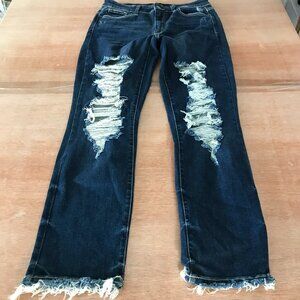 Judy Blue Straight Fit Jeans Women 11/30 Blue Mid Rise Distressed Raw Hem